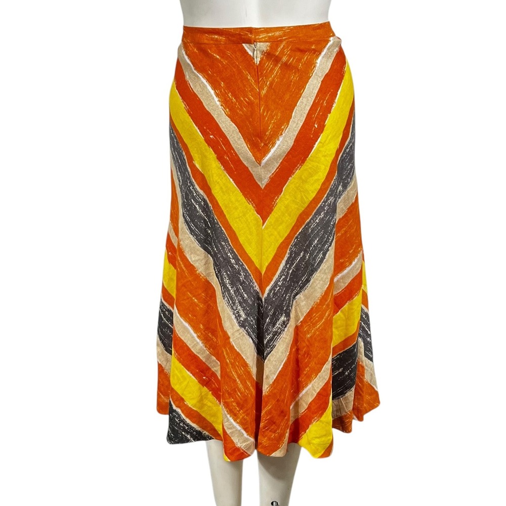 Jones New York Linen Colorful Midi Skirt 14 Geometric Zip Lined Boho Retro‎ 70s